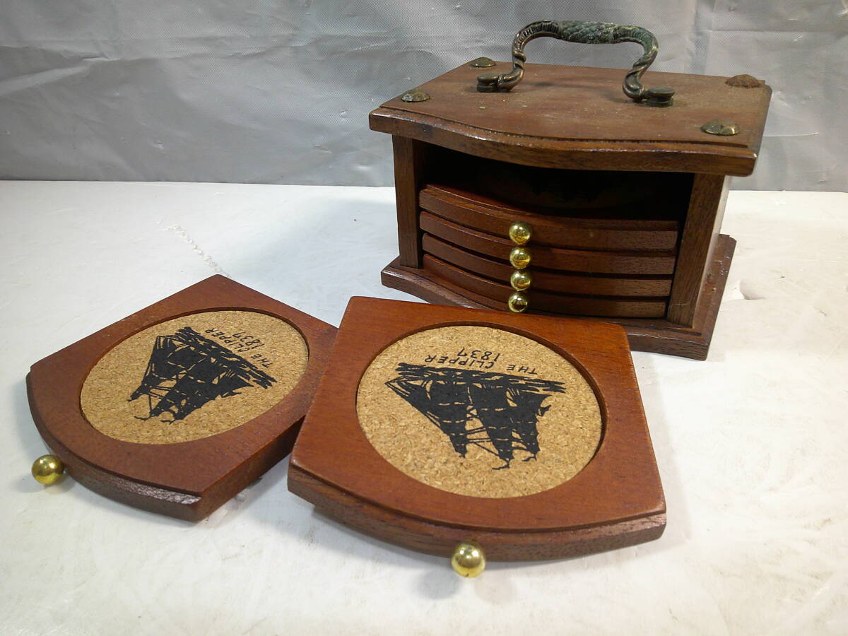 ★未使用 昭和 レトロ 木製 チェスト型 コースター 6枚 1837年 アンティーク コレクション拍卖