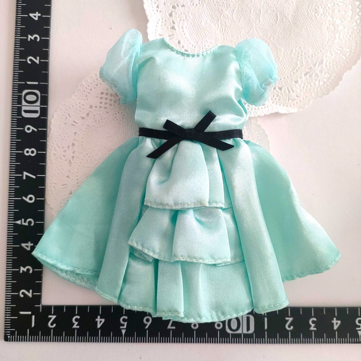 4r1113 ドール用 キャッスル ワンピース ミントグリーン サテン リボン パフスリーブ 1/6ドール拍卖