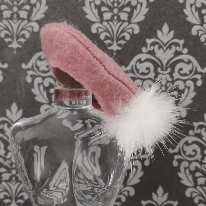 tia*゜ドール用 ベレー帽 帽子 ぼうし ピンク×ミンクファー 白 momoko バービー オビツ27 ヘッド サイズ拍卖