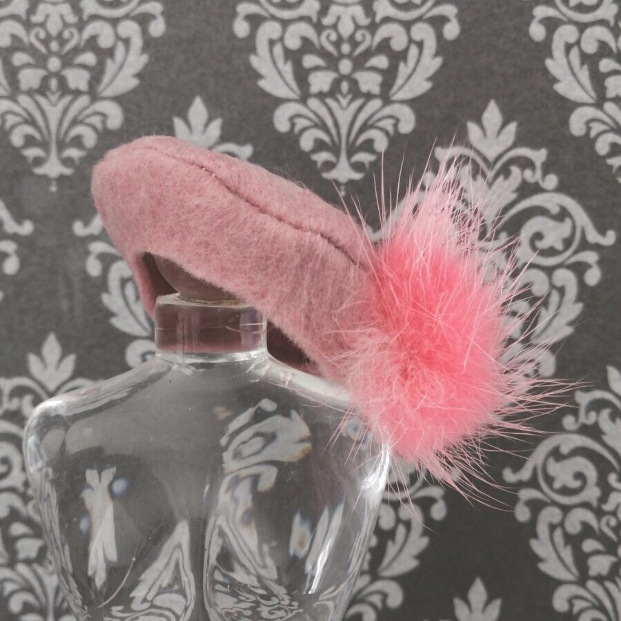 tia*゜ドール用 ベレー帽 帽子 ぼうし ピンク×ミンクファー 濃いピンク momoko バービー オビツ27 ヘッド サイズ拍卖