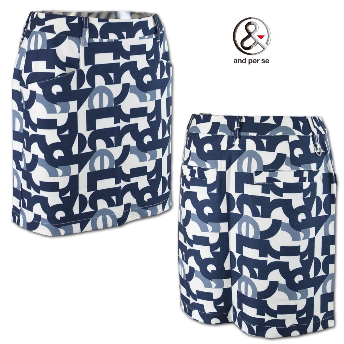 3割引★アンパスィ★レディース スカート L 11号 白×紺 AFF4014F3-13 andperse ゴルフ おしゃれ 上質素材 撥水 @拍卖