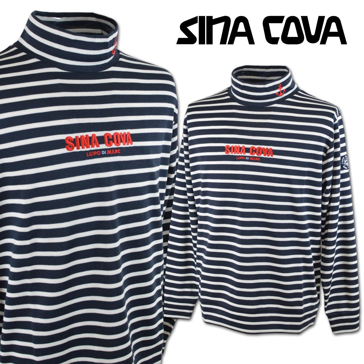 3割引【シナコバ】メンズ 長袖ハイネックシャツ L 紺×白 23250050-920 SINACOVA カジュアル ゴルフ @拍卖