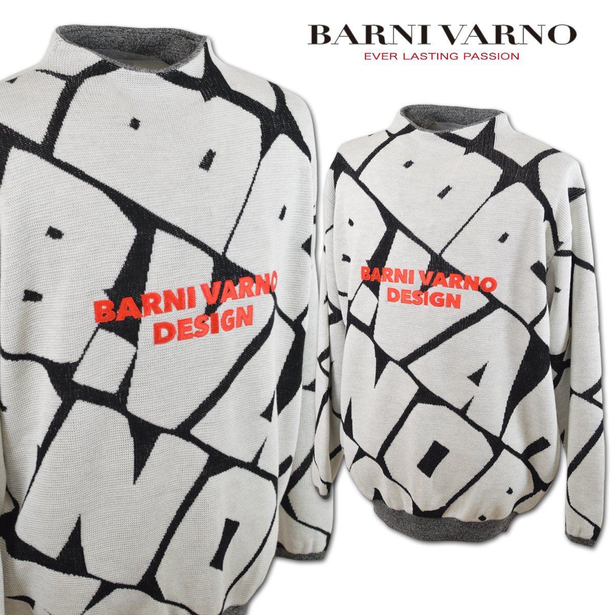 3割引【バーニヴァーノ】メンズ セーター L 白×黒 NSW5110-09 BARNI VARNO カジュアル ゴルフ かっこいい おしゃれ @拍卖