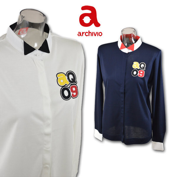 4割引★アルチビオ★レディース 長袖シャツ 38(M) 9号 紺 819806-90 archivio ゴルフ カジュアル おしゃれ キュート @拍卖