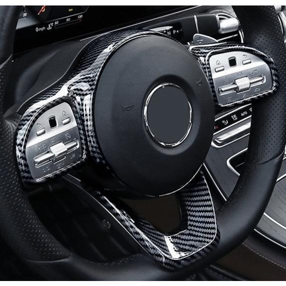 スポーティ全開♪ カーボン ルック ステアリングカバー メルセデス ベンツ S205 C180 C200 C220d C350e Cクラス ワゴン AMGライン拍卖