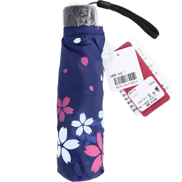 ポケブレラ 極小5段マイクロ 雨晴兼用傘 桜柄 ネイビー拍卖