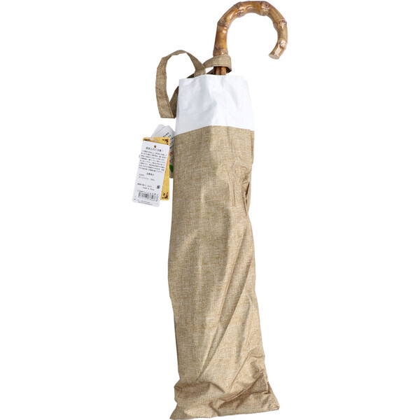 晴雨兼用ショートワイド傘 裏黒コーティング ダンガリー風切継プリント ベージュ×オフ拍卖