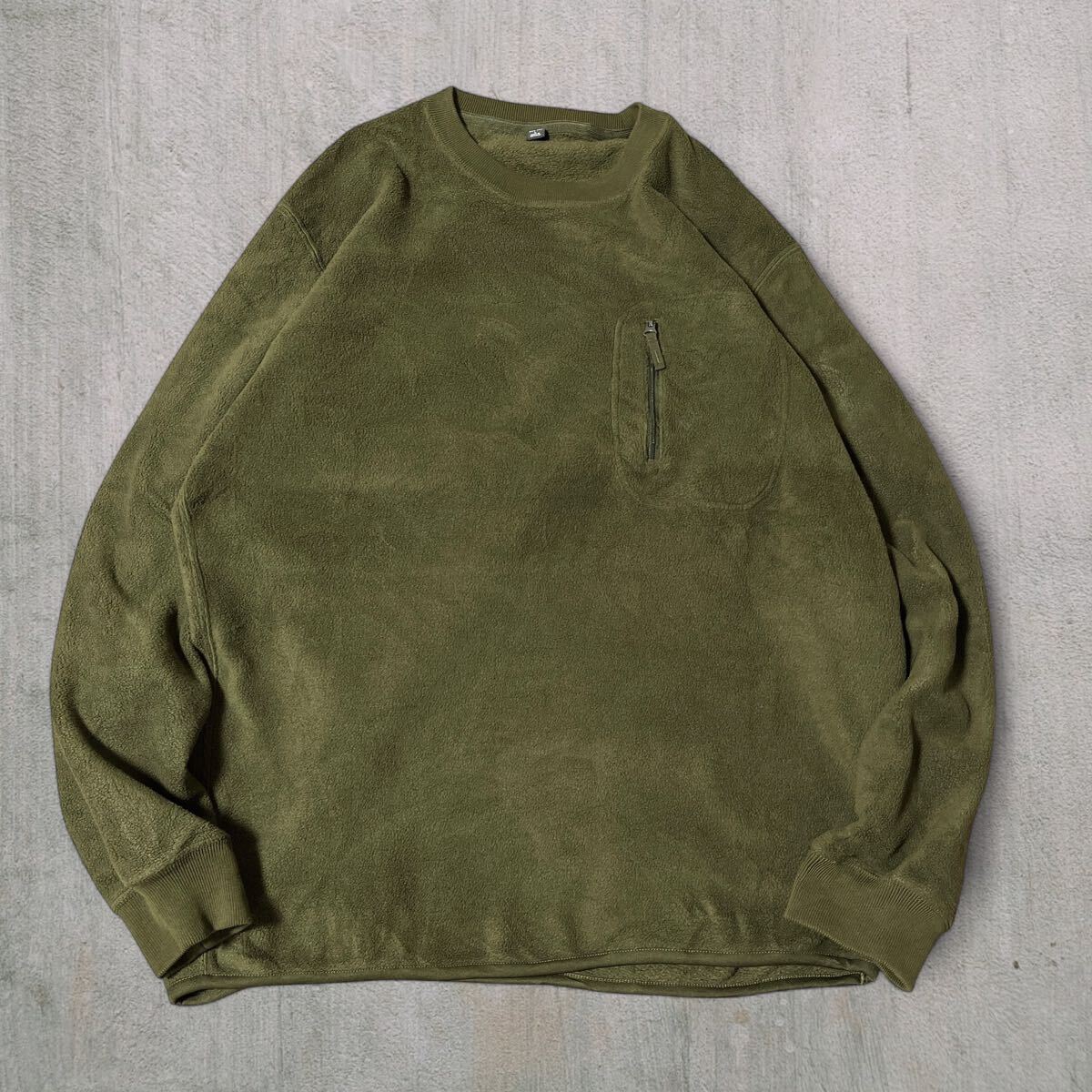 UNIQLO ユニクロ ボアフリース トレーナー オリーブ メンズL●洗濯プレス済● スウェット 無地 アウトドア カーキ グリーン 古着/103拍卖