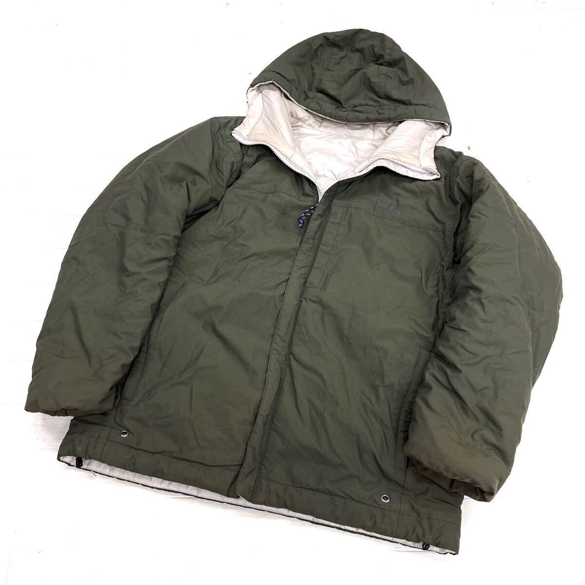 1671◎ HELLY HANSEN ヘリーハンセン トップス 中綿 ジャケット アウター リバーシブル ホワイト系 カーキ メンズM拍卖
