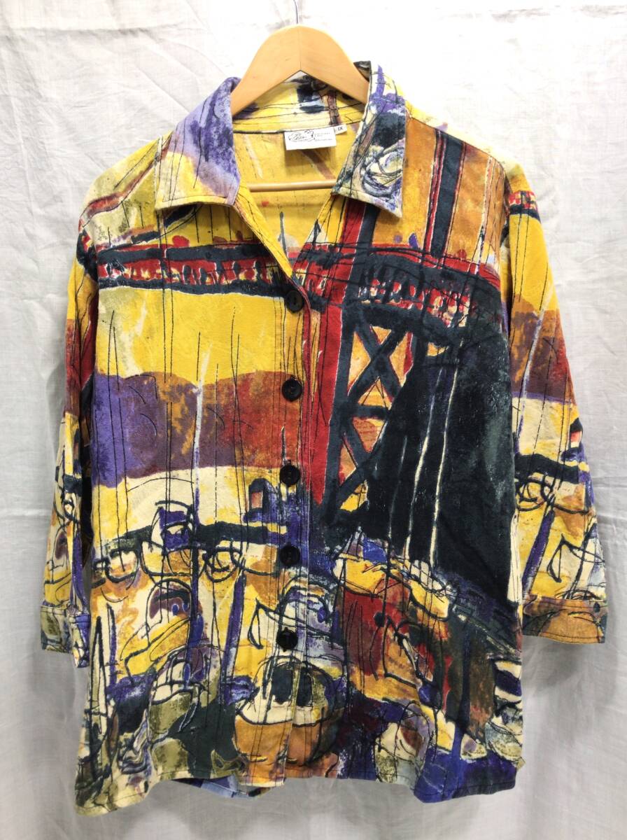 Michael Leu マイケルルー 長袖 シャツジャケット イエロー系 1X レディース 大きいサイズ G23拍卖