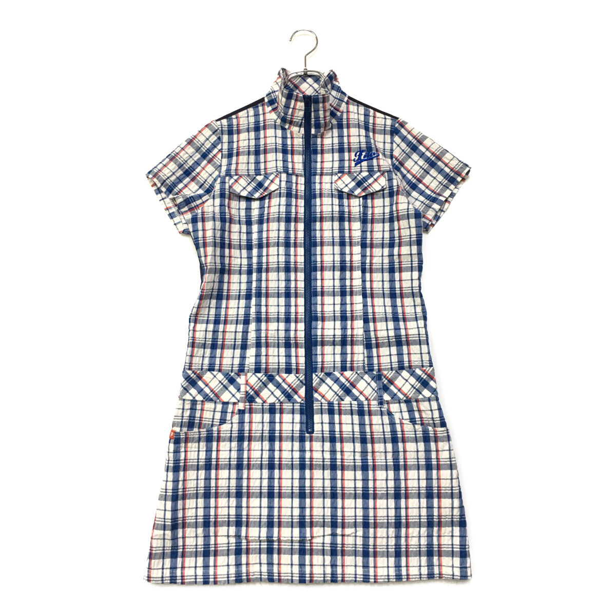 coco 中古【値下げ】 フィラゴルフ FILA GOLF レディース ワンピース M 紺系 半袖ジップアップ チェックレターパックプラス発送可 90402拍卖