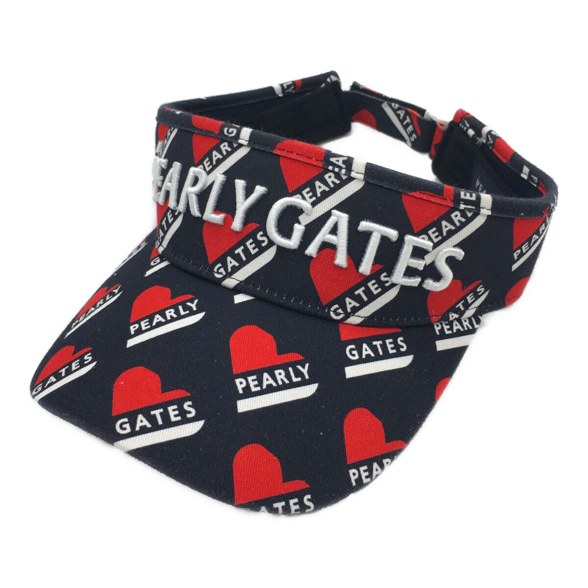 coco 中古【値下げ】 パーリーゲイツ PEARLY GATES サンバイザー フリー ネイビー 紺 トリコハート柄 レターパックプラス発送可 86766拍卖