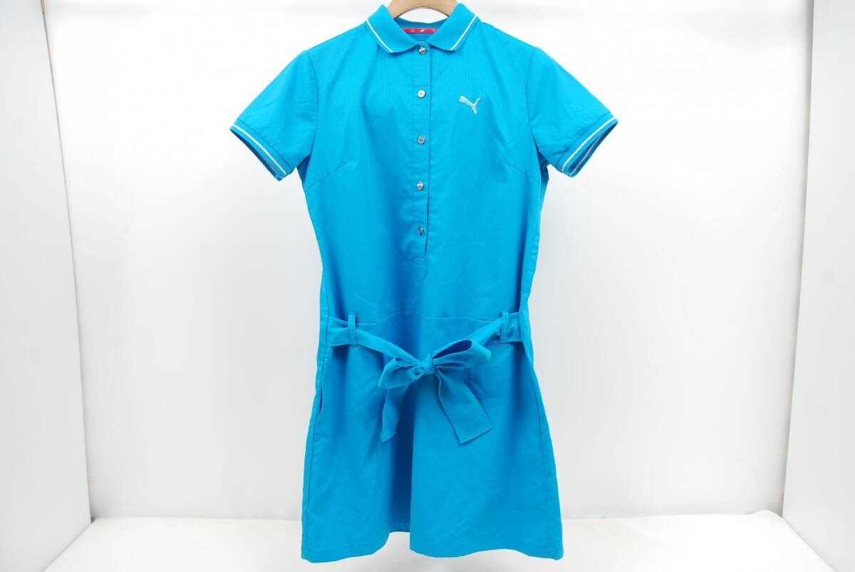 coco 中古【値下げ】 プーマ PUMA レディース ワンピース L 青系 ブルー 半袖 シンプル ウエストリボン レターパックプラス発送可 79849拍卖