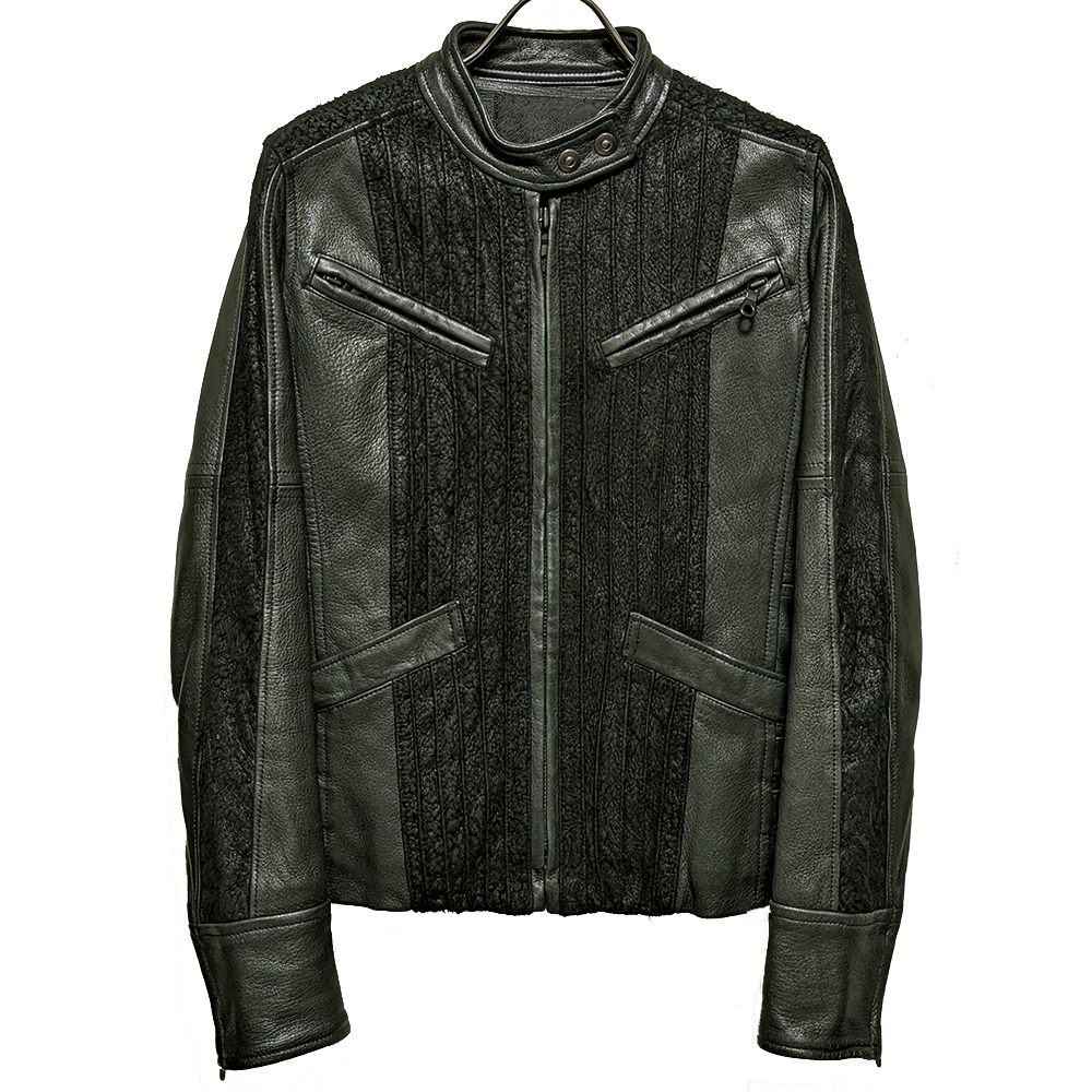 ROEN ディアスキン切替シングルライダースジャケット レディース38 美品 鹿革 レザー ロエン拍卖