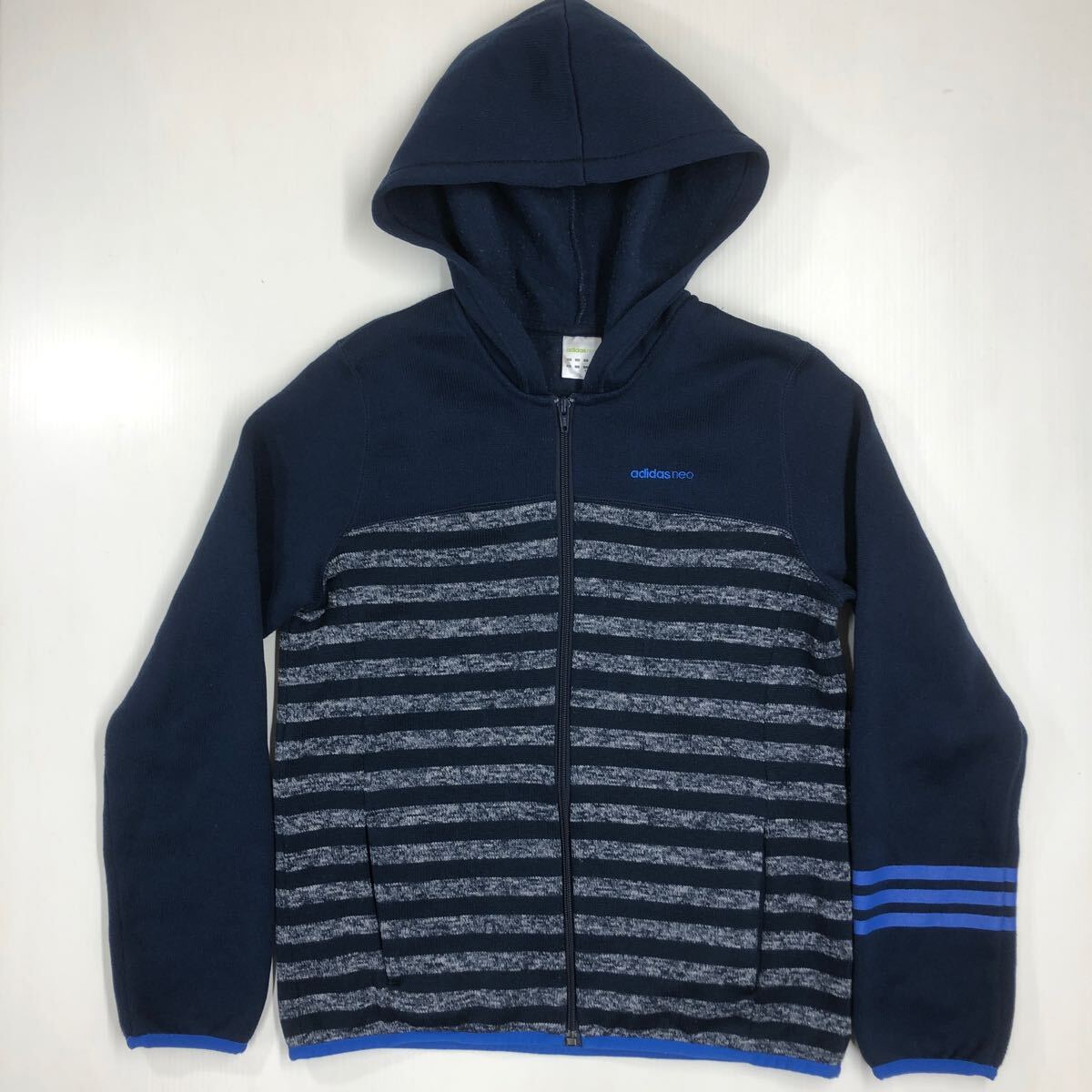 adidas アディダス フルジップ パーカー ボーダー 裏起毛 レディース Mサイズ 412-3a拍卖