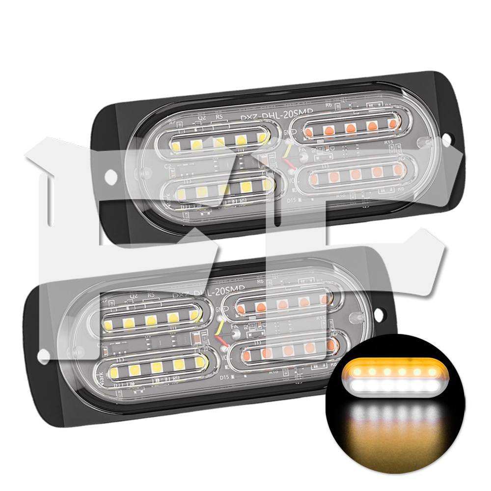 発光カラー:イエロー/ホワイト 多モード 薄型 片側 LED ライト ハザード ストロボ/フラッシュ/警告灯 パトロール 点滅灯 トラック 2個拍卖