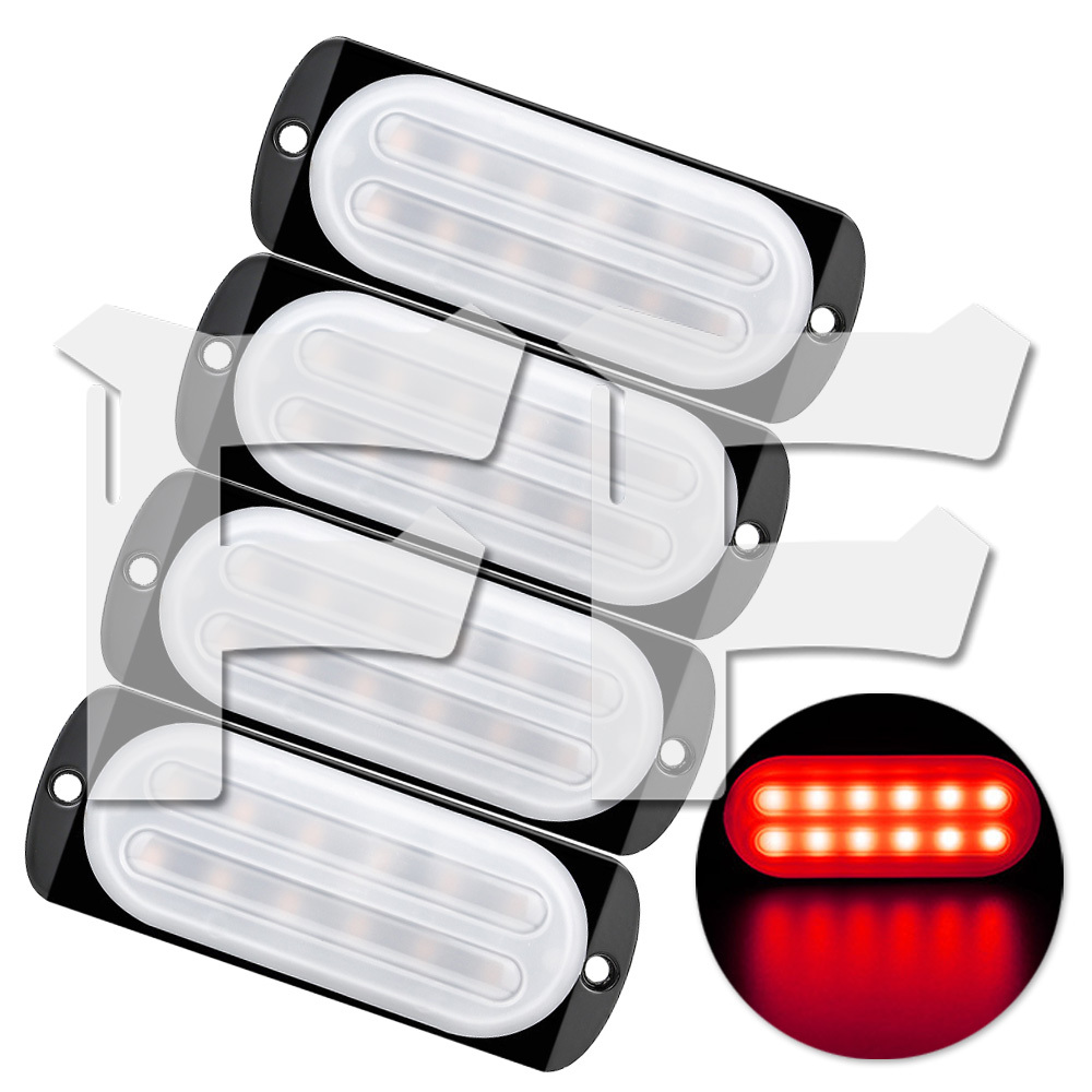 発光カラー:レッド 多モード 薄型 片側 LED ライト ハザード ストロボ/フラッシュ/警告灯 パトロール 点滅ライト トラック 12V/24V 4個拍卖