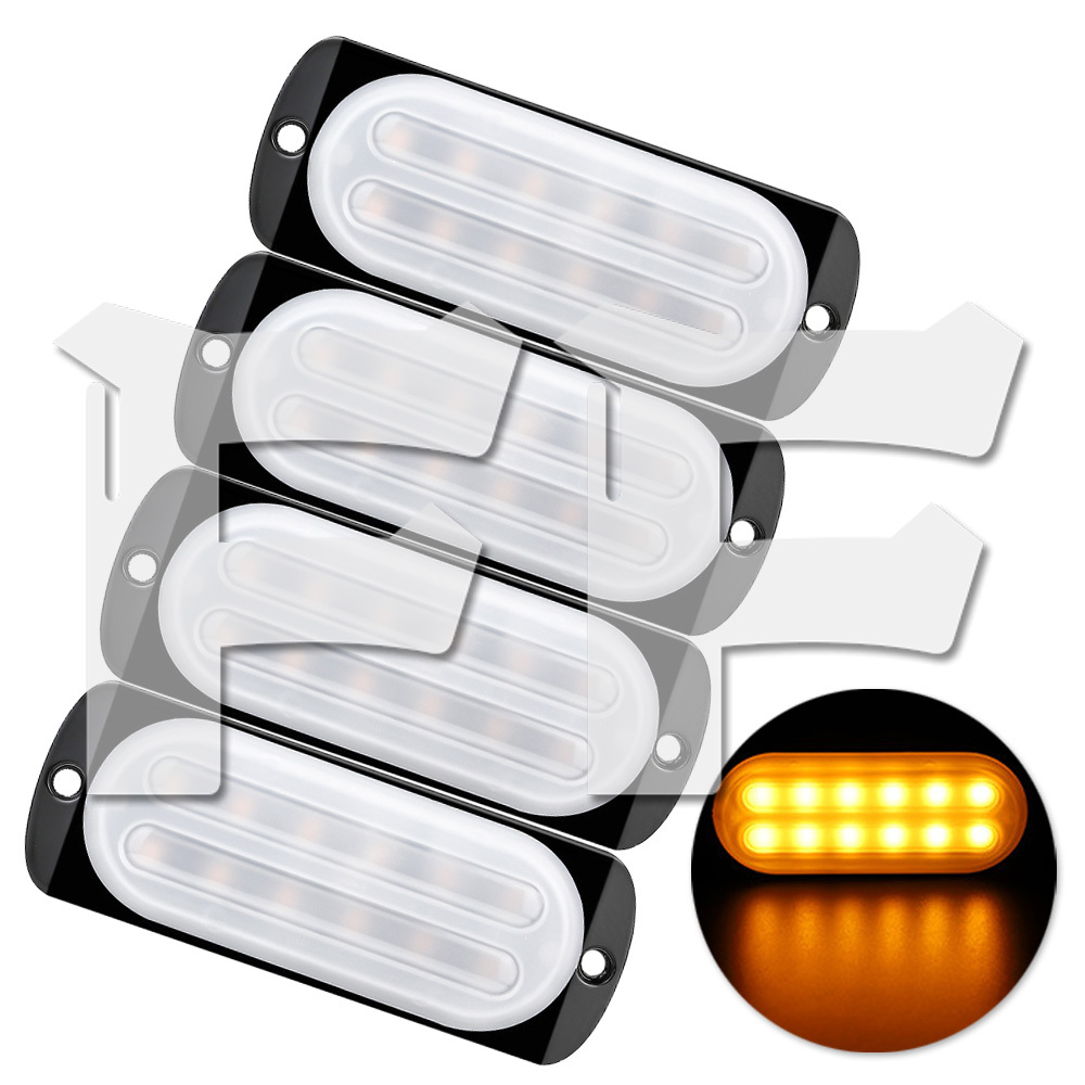 送料無料● イエロー 多モード 薄型 片側 LED ライト ハザード ストロボ/フラッシュ/警告灯 パトロール 点滅ライト トラック 12V/24V 4個拍卖