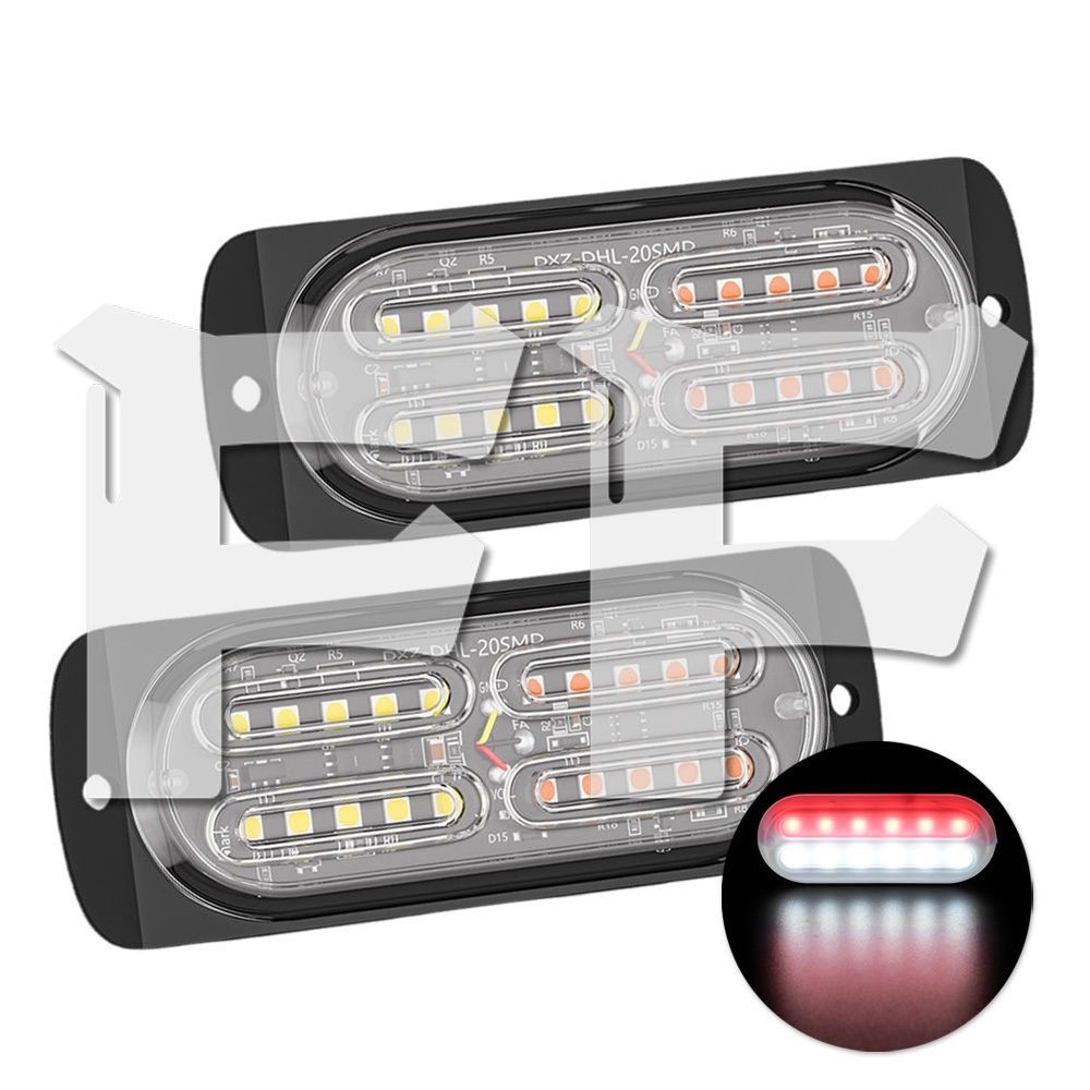 送料無料● レッド/ホワイト 多モード 薄型 片側 LED ライト ハザード ストロボ/フラッシュ/警告灯 パトロール 点滅灯 トラック 2個拍卖