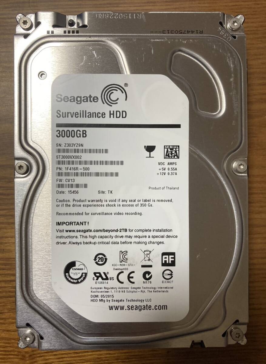 【状態◎】Seagate シーゲート Surveillance HDD ST3000VX002 3.5インチ HDD 3TB(セキュリティシステム向けHDD)拍卖