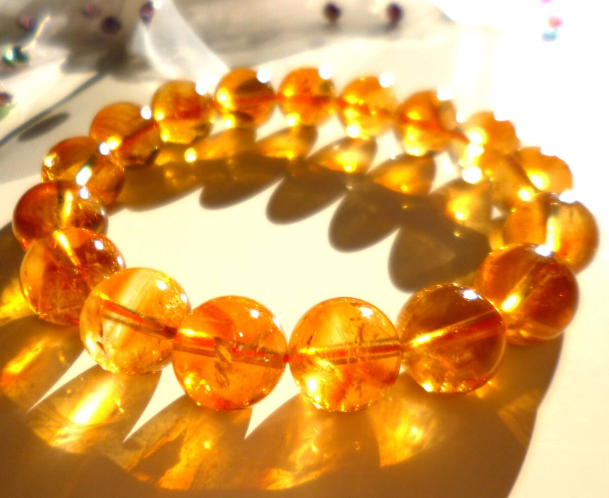 ☆富☆金運☆繁盛☆勇気☆希望☆太陽エネルギー☆幸運の石☆☆レインボー☆☆ブランデーファントムシトリン☆ ☆大珠12mm☆17cm☆拍卖