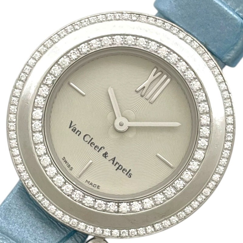 ヴァンクリーフ&アーペル Van Cleef & Arpels チャーム ミニ ウォッチ VCAR029A00 シルバー K18WG/革ベルト 腕時計 レディース 中古拍卖