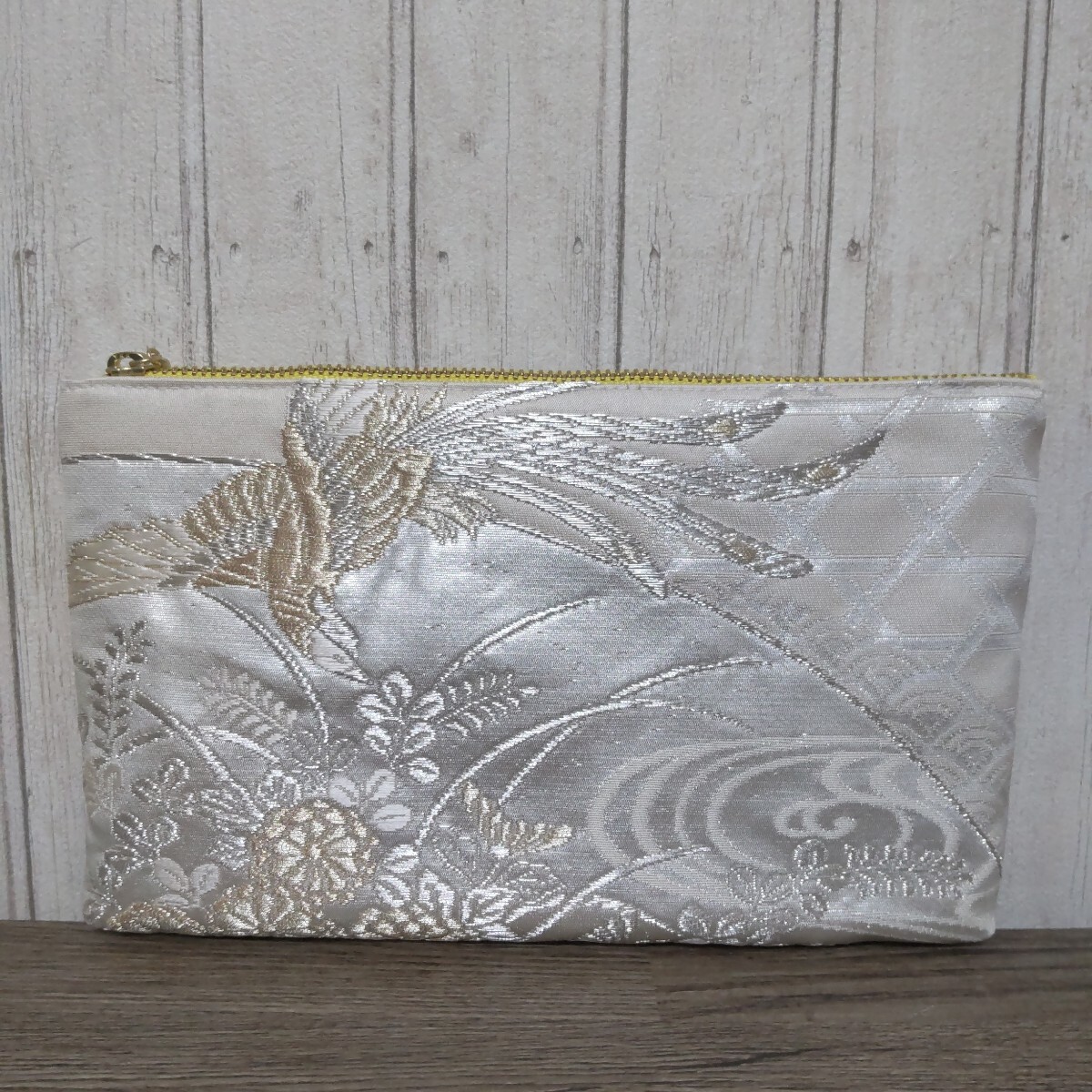 通帳ポーチ【わ★heart】帯リメイク 着物 ポーチ 小物入れ ハンドメイド 美保姿 花に鳥a拍卖