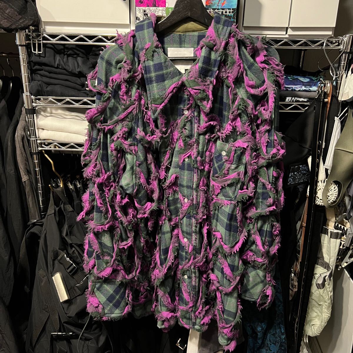 BASE MARK 23AW Check Shirt PURPLE Sサイズ チェックシャツ 長袖 ワイシャツ フリンジ パープル拍卖