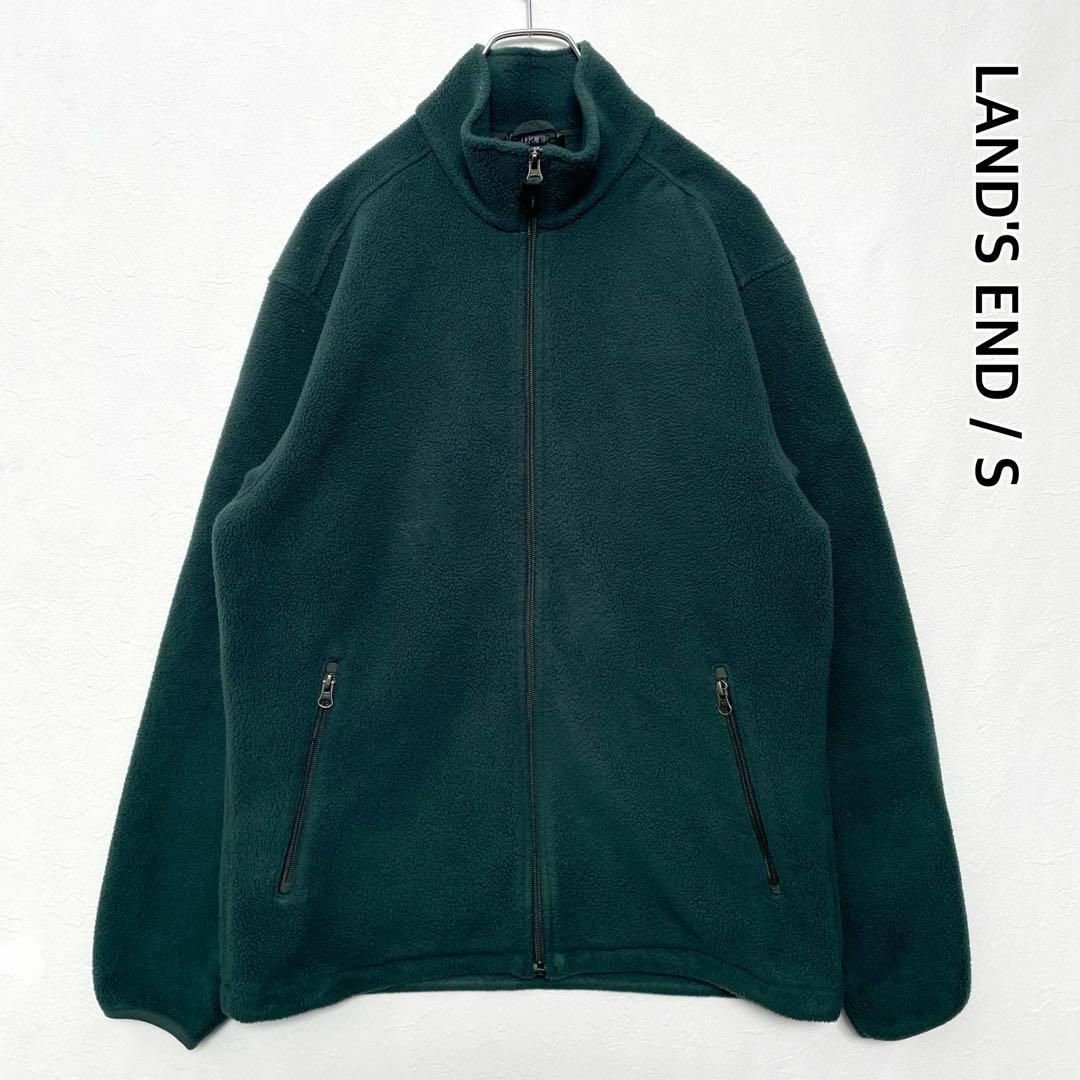ヴィンテージ 90s ランズエンド フリースジャケット ジップアップ グリーン Mサイズ相当 メキシコ製 LAND'S END拍卖
