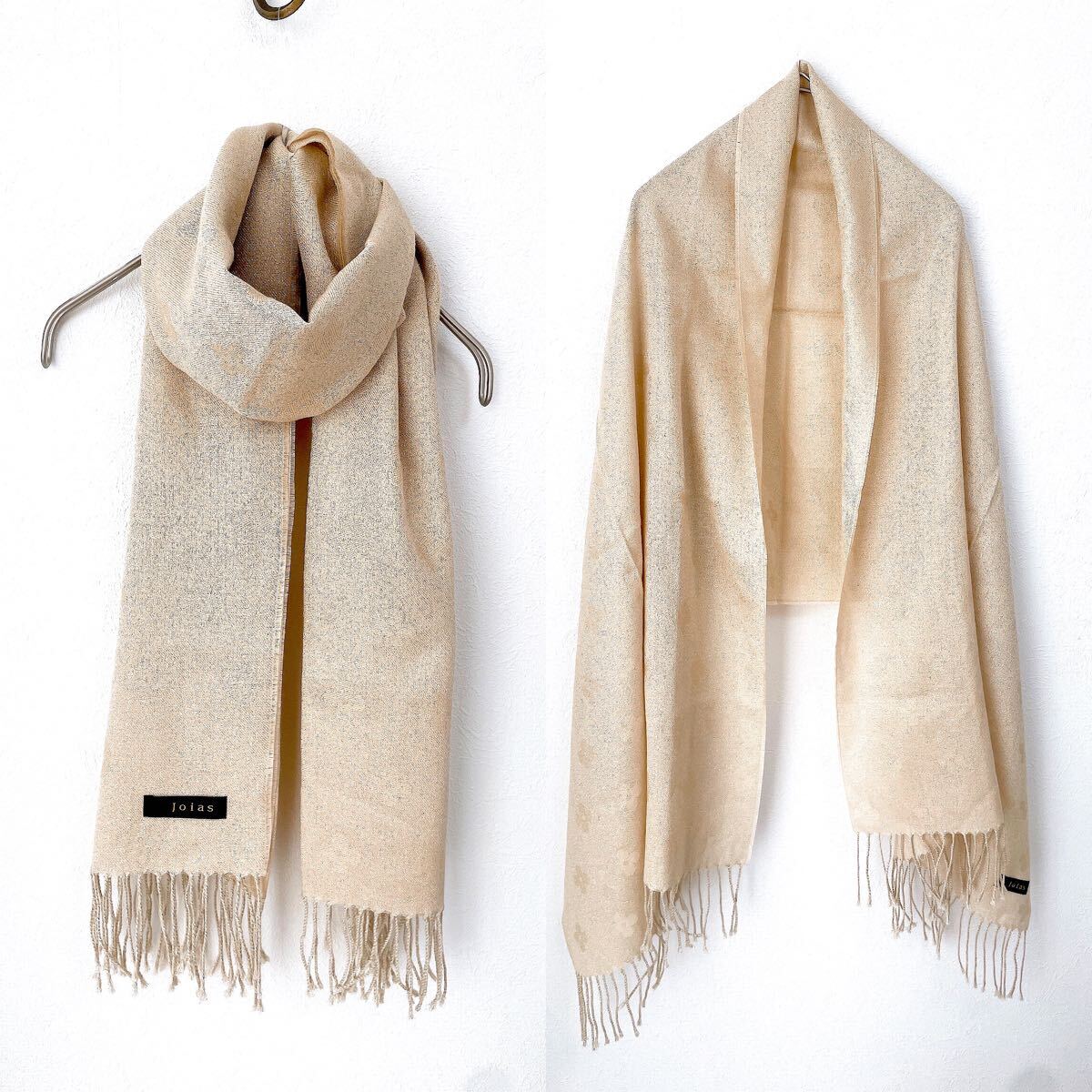 おしゃれ花柄ジョイアスjoiasゴールド フラワー柄マフラー ストール ショール ラメ キラキラ肩掛け モノグラム地模様ひざ掛け膝掛け着物拍卖