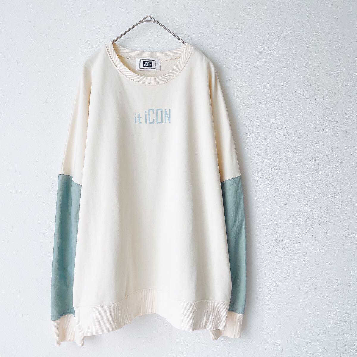 it iCON 切替スウェットJUNRedジュンレッド長袖トップス スウェット・トレーナー白ホワイト アイボリー ビッグシルエット ブルーMサイズ拍卖