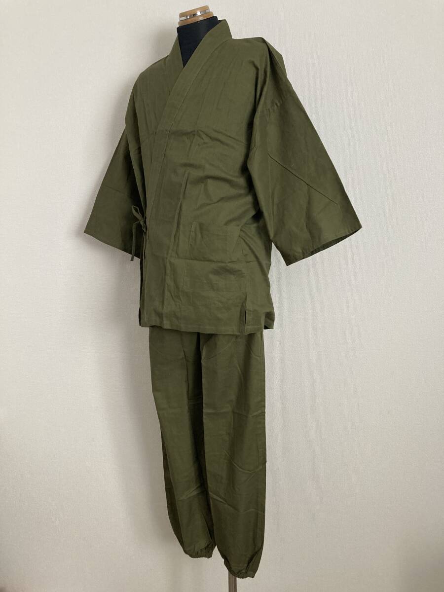 【作務衣】上下セット M モスグリーン オリーブ系 綿100% 普段着 創作 宿坊 仏事 御勤めなど 未使用品拍卖