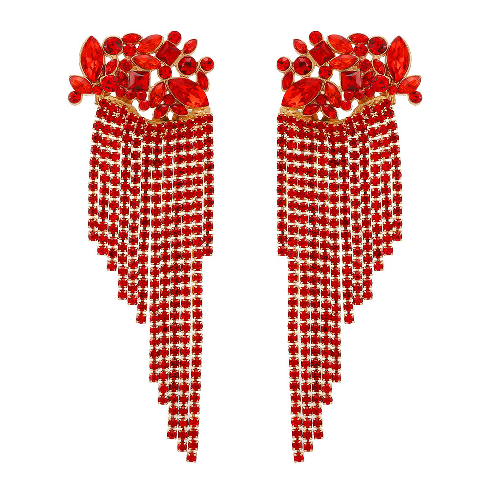 ピアス ロングフリンジ 赤 レッド 社交ダンス ベリーダンス 結婚式 ダンス パーティ 華やか998拍卖