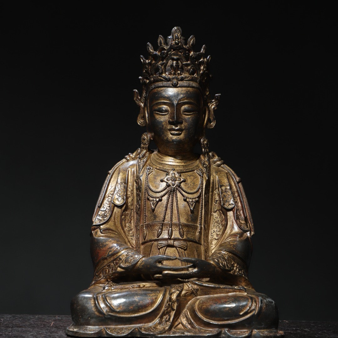 ◆旧家蔵出◆古美術 中国古玩 明時代 古銅製 拓金 如来 仏造像 細密細工造 置物 擺件 古賞物 時代物 A01拍卖