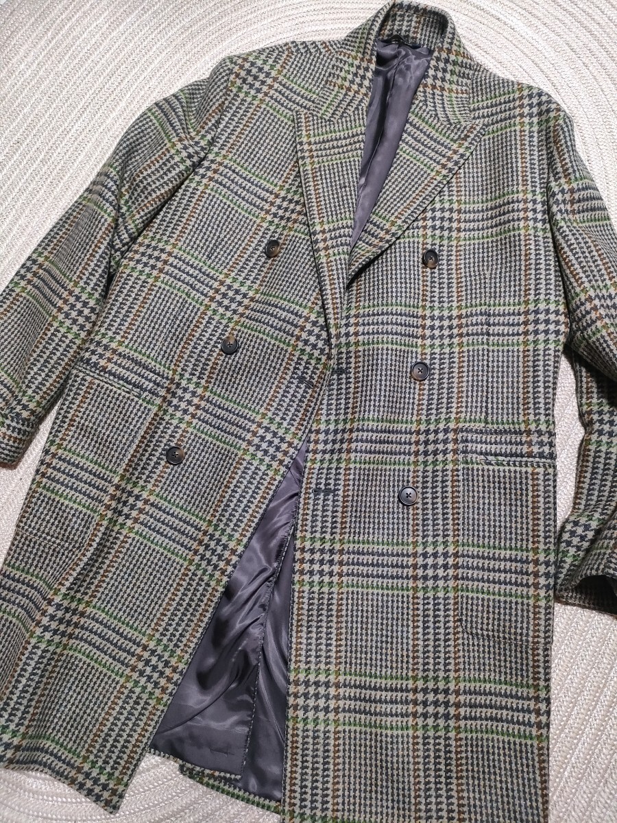 定価15万程 BROOKS BROTHERS ブルックスブラザーズ MOON生地 ウール ロングコート 42R 54 XL チェック ブラウン グリーン メンズ拍卖