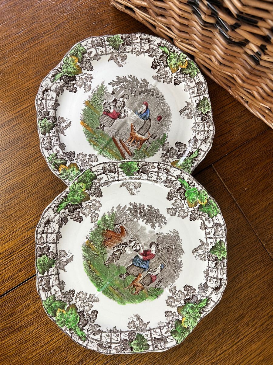 英国アンティーク 1930‘s コープランドスポード バイロン サンドイッチプレート No1 No2 2枚セット拍卖