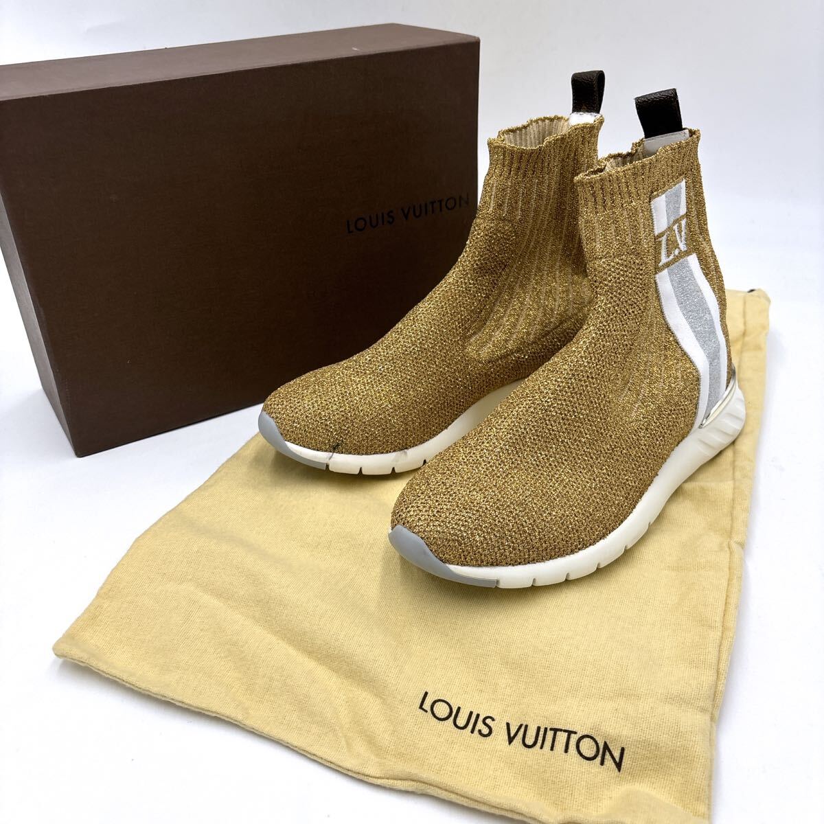 * ほぼ美品 付属品完備 18年製 '高級婦人靴' ルイヴィトン LOUIS VUITTON ニット ソックス スニーカー EU35.5 22~22.5cm レディース 靴拍卖