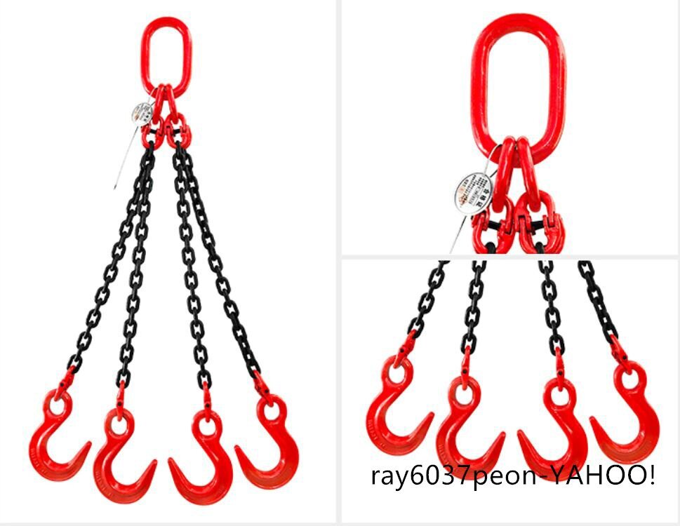 チェーンスリング ファンドリーフック 吊金具 鋼製 使用荷重2t 4本吊り ェーン径6mm 長さ1m 玉掛け作業 便利拍卖