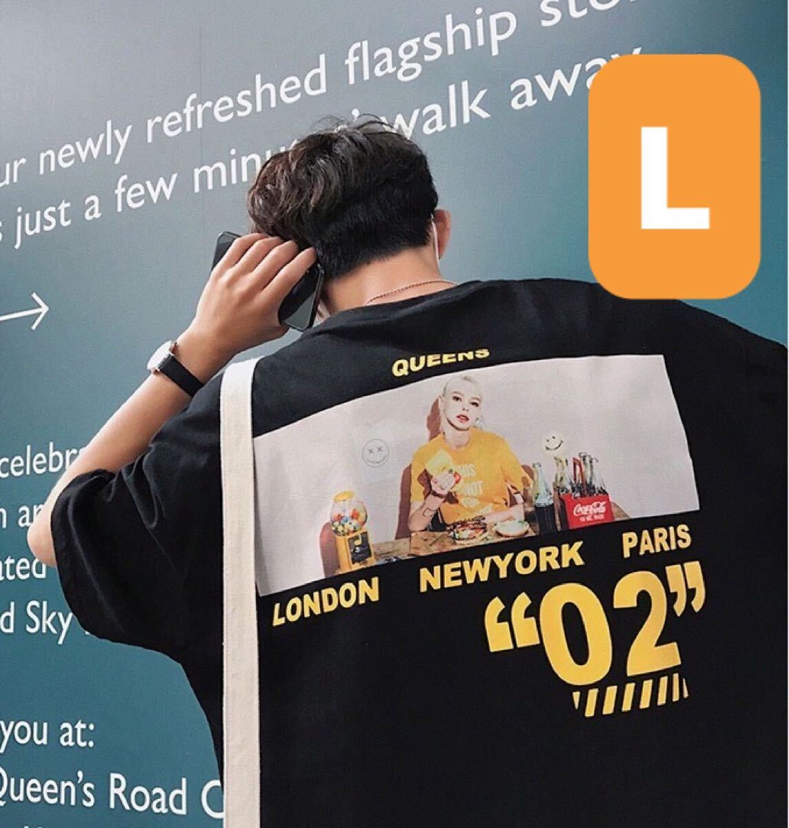 ビッグシルエット プリント Tシャツ トップス シャツ カットソー 半袖 ストリート ビッグT トレンド ストリート レディース ブラック L拍卖