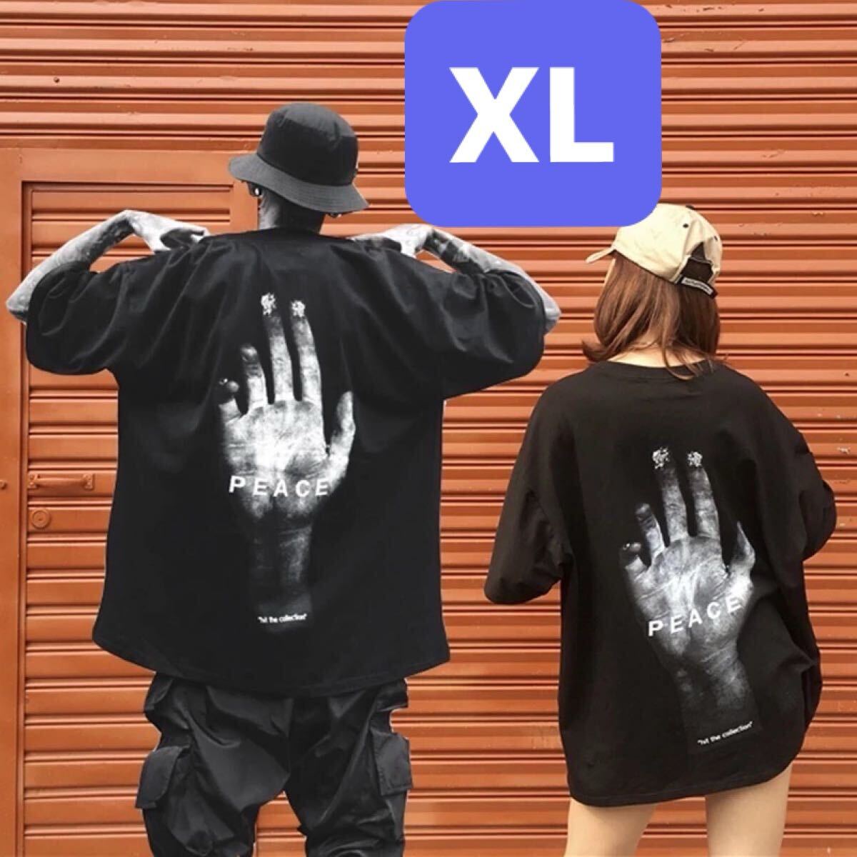 Tシャツ トップス 半袖 ビッグシルエット シャツ カットソー プリント トレンド ストリート 人気 渋谷 原宿系 シブい 大人 ブラック XL拍卖