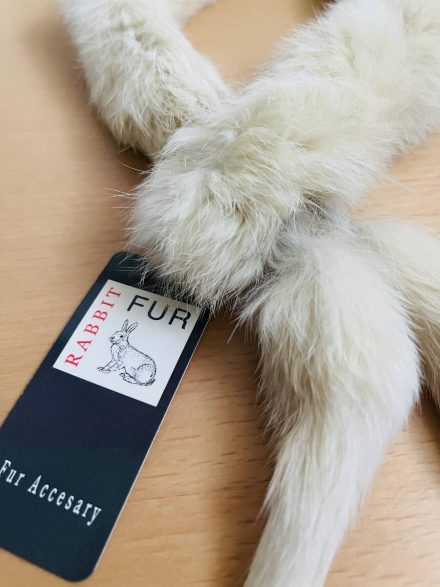 ラビットファー●マフラー●検)スヌード●うさぎ●毛皮●新品未使用タグ付き●ベージュ/アイボリー/薄茶/ライトブラウン●リアル・本物拍卖
