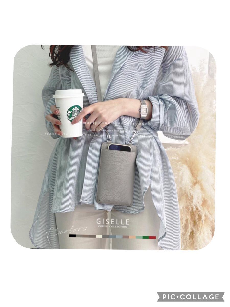 新品 スマホショルダー スマホポーチ スマホケース グレー 斜め掛けショルダーバッグ 2wayストラップ 財布 ポーチ 肩掛け シボ クリスマス拍卖