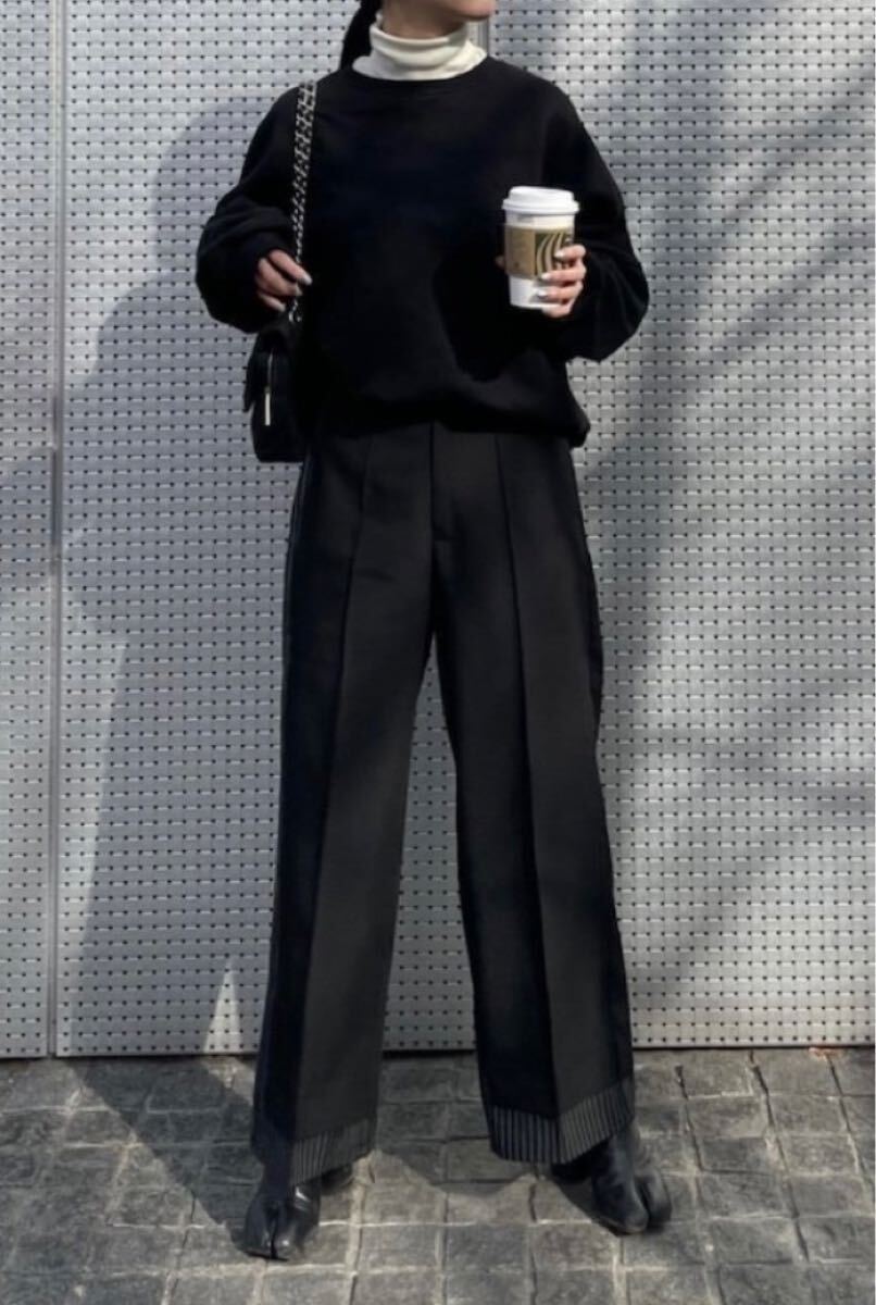 ★(389)LEANN MOMENT stripe line pants ブラック Sサイズ拍卖