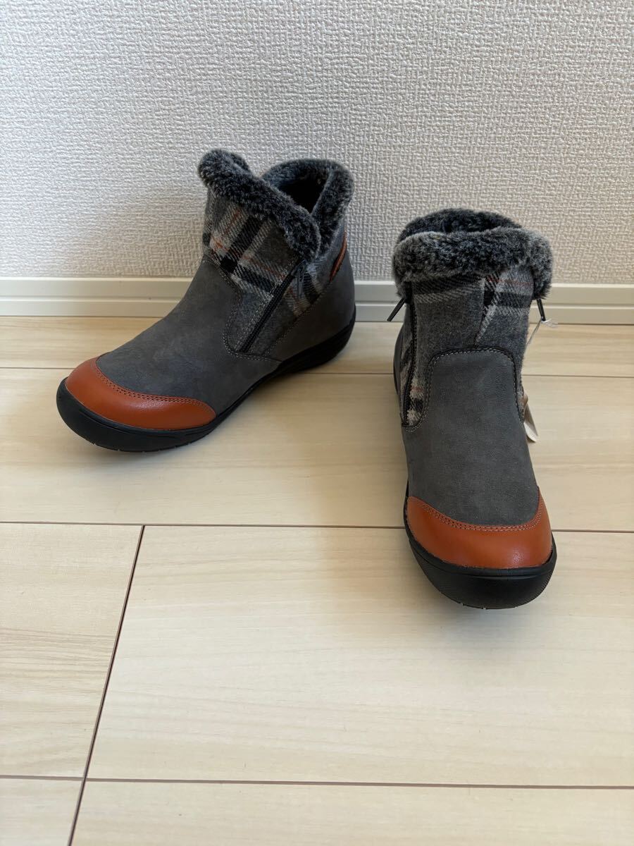 ◎(448)ELLESPORT グレー×チェック ショートブーツ(23.0cm)拍卖