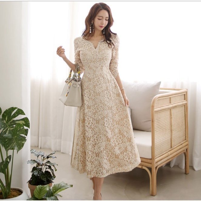 LDL1376# 結婚式 ドレス ワンピース パーティー 卒業式 成人式 パーティードレス 袖あり 結婚式 ドレス レース ワンピース ロング丈 フォー拍卖