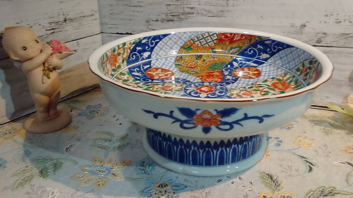 ■■未使用保管品 有田焼 台付大皿  高台 大鉢 直径25㎝X高さ11㎝■■拍卖