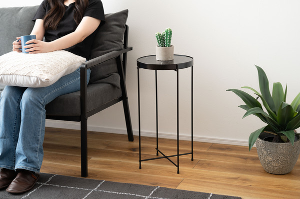 【サイドテーブル】 ミニテーブル ソファサイド 石目調 ブラック シック スチール シンプル スタイリッシュ 机 テーブル モダン かっこいい拍卖