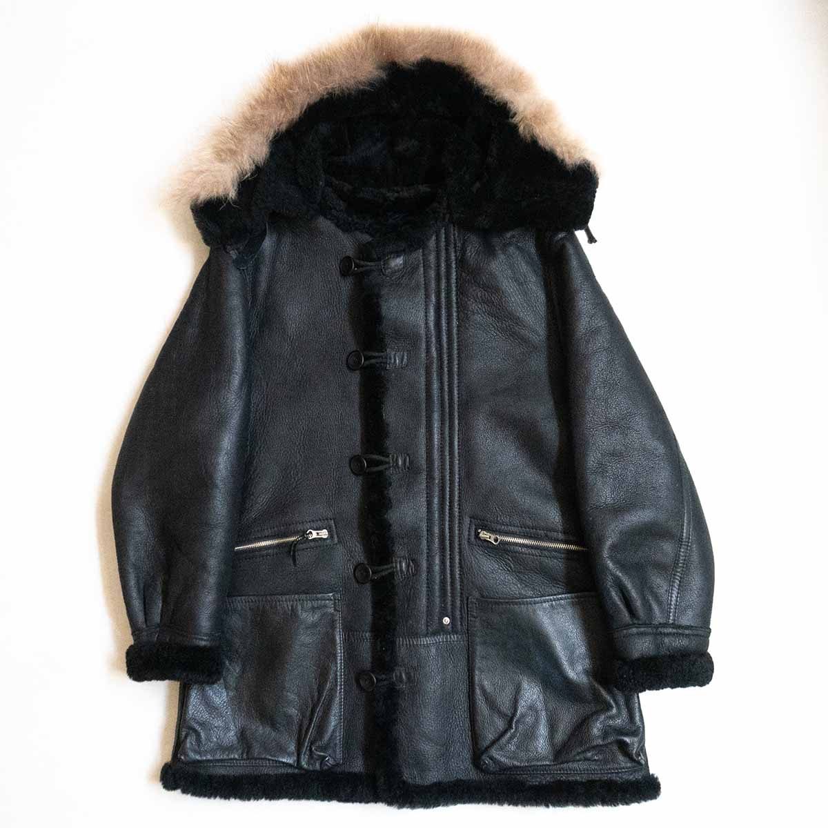 【美品】AVIREX【B-7 ムートン アラスカンコート】M ブラック フライト レザー ジャケット ファー フード ボア 2412281拍卖