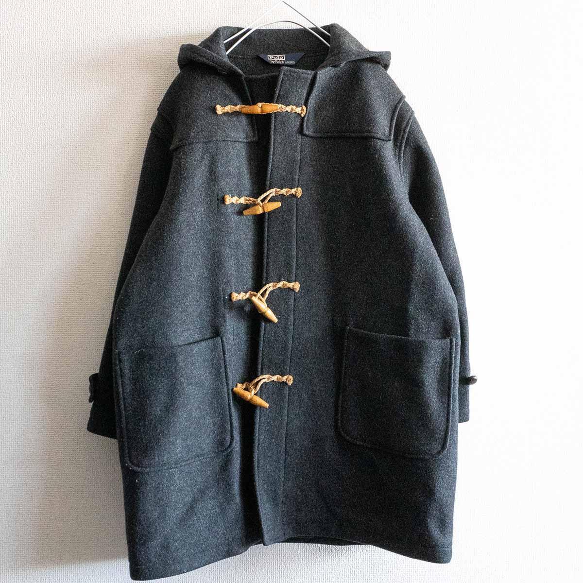 【美品/90S】POLO RALPH LAUREN 【ウール ダッフルコート】M グレー ポロ ラルフローレン 古着 2412405拍卖
