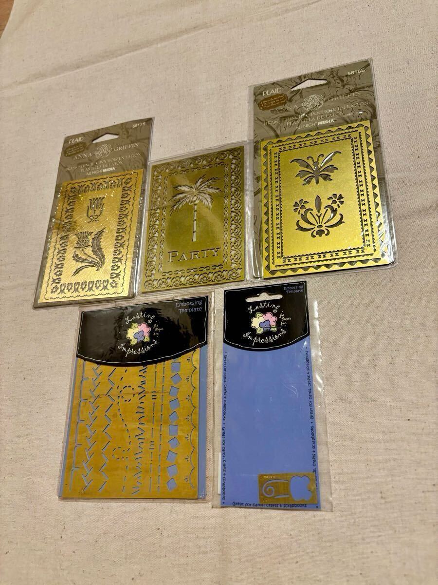 未使用 アンナグリフィン ステンシルシート エンボスプレート 真鍮 入手困難 ペーパークラフト レア カード作り ハンドメイド 5点セット拍卖